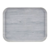 Rectangular Décor Series Camtray fiberglass tray with rounded corners, featuring a light gray wood grain finish. Subtle lines and knots imitate natural wood texture. The NSF-certified tray’s edges are slightly raised; background is plain white.