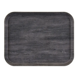 A rectangular Camtray with rounded corners, featuring a dark gray wood grain pattern. The non-skid tray has subtle variations in shading and texture, resembling natural wood. The tray is empty and set against a plain white background.