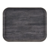 A rectangular Camtray with rounded corners, featuring a dark gray wood grain pattern. The non-skid tray has subtle variations in shading and texture, resembling natural wood. The tray is empty and set against a plain white background.