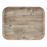 A rectangular Camtray serving tray with rounded corners featuring a light brown wood grain pattern, resembling natural wood with subtle lines, knots, and texture. This durable fiberglass tray is flat and photographed against a white background.