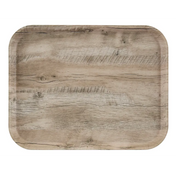 A rectangular Camtray serving tray with rounded corners featuring a light brown wood grain pattern, resembling natural wood with subtle lines, knots, and texture. This durable fiberglass tray is flat and photographed against a white background.
