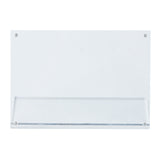 A clear, rectangular Acrylic Sign Holder by TableCraft Products, wall-mounted with four corner screw holes. It features a bottom slot for easy sign insertion and is photographed against a plain white background.