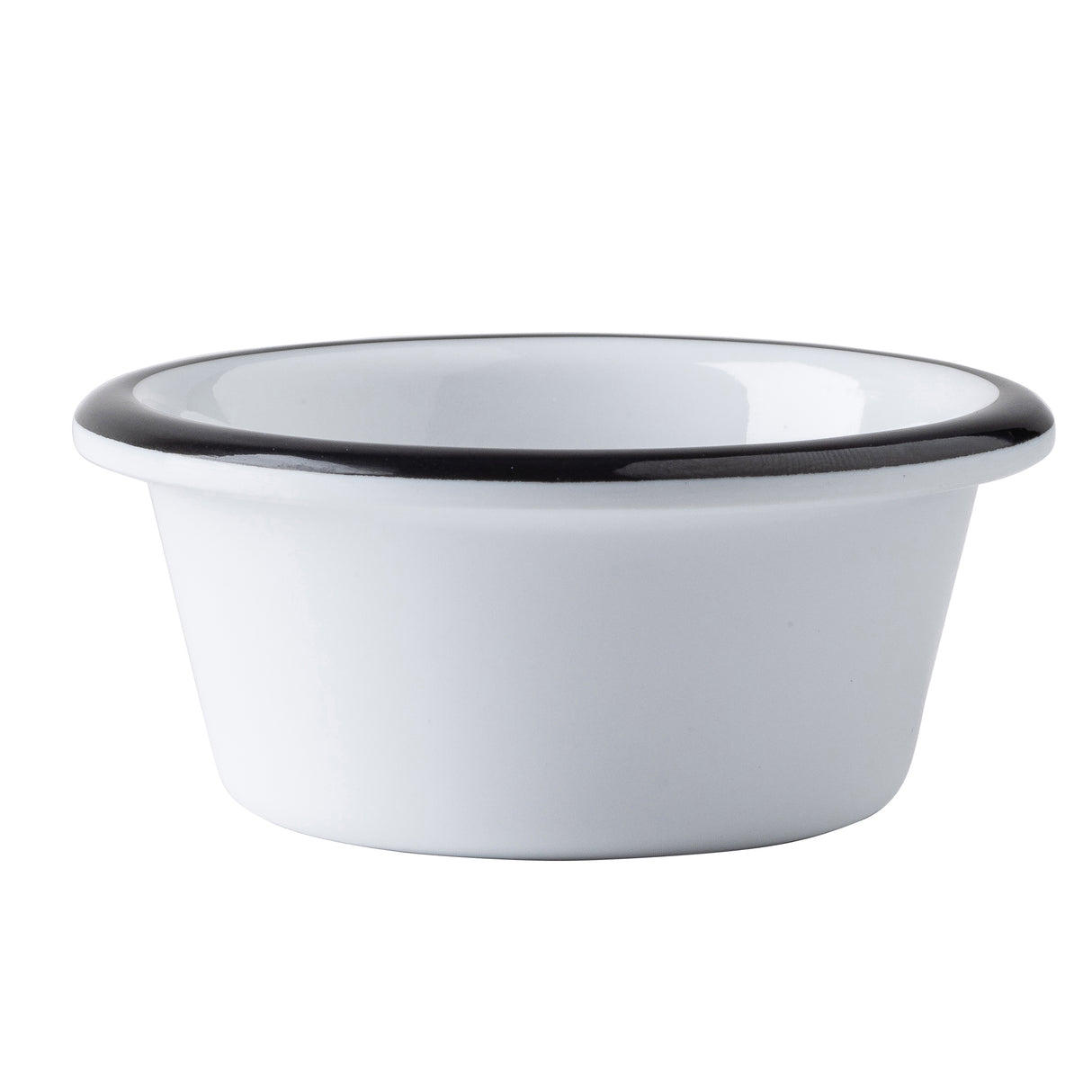 A small, white Canteen Collection Ramekin with a slightly flared rim features a thin black stripe around the edge. The smooth ceramic bowl sits on a flat surface against a plain white background.