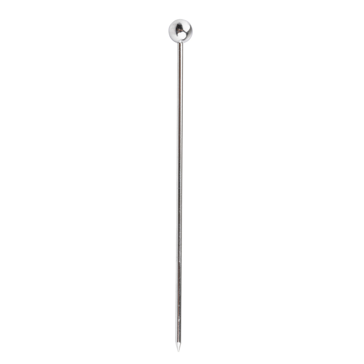 A single TableCraft stainless steel pin with a round, shiny silver head and a sharp pointed tip. Photographed vertically against a plain white background, it resembles the elegant simplicity of cocktail picks.