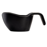 A black melamine measuring cup with a pouring spout and an integrated, curved handle extending from one side. The cup, reminiscent of a small TableCraft sauce boat, features a smooth matte finish and is photographed on a white background.