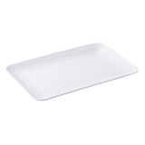 A plain, rectangular, white melamine platter with slightly raised, rounded edges is shown on a white background. The platter is empty and unadorned, featuring a glossy finish with no patterns or decorations.