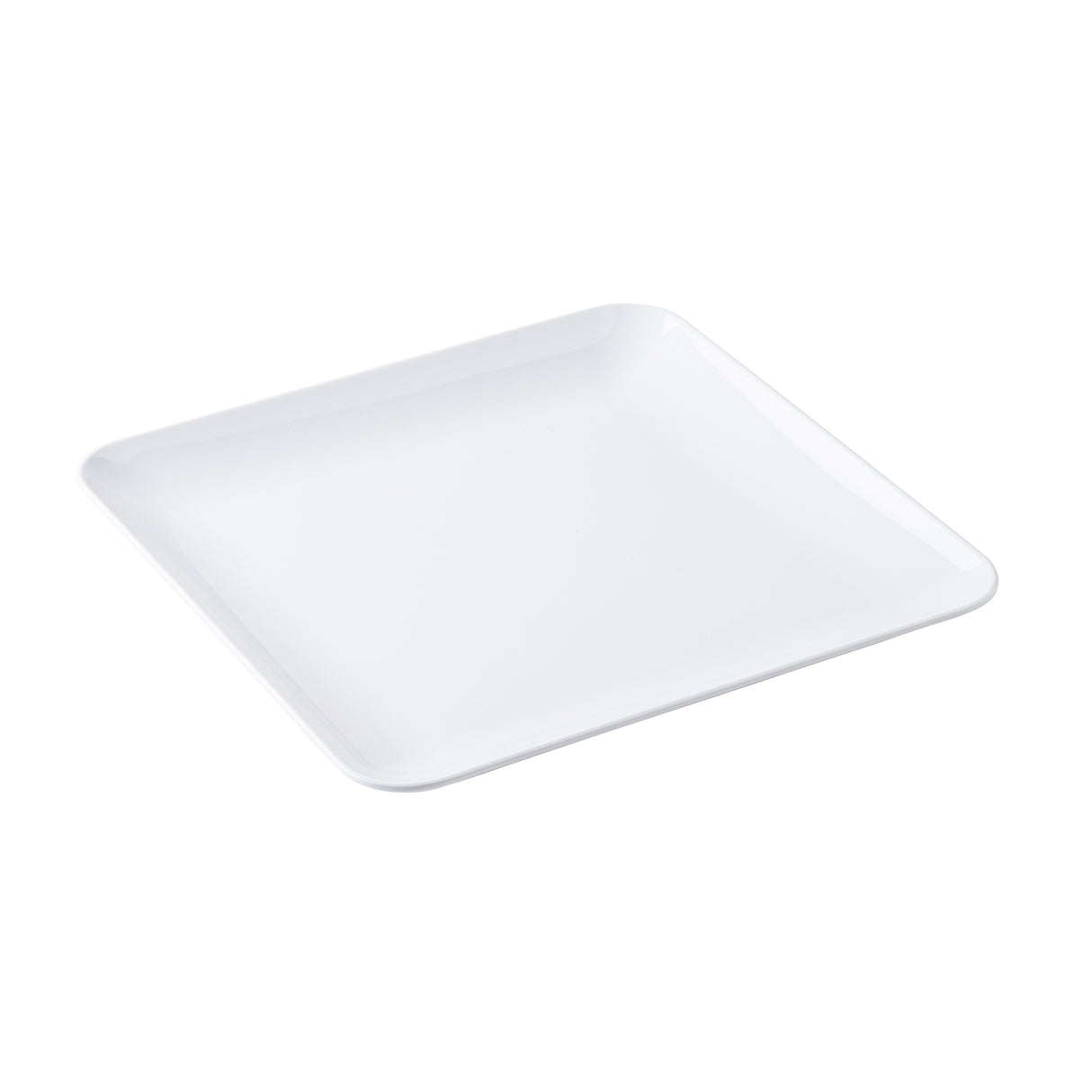 A simple, empty, white Sierra Collection square serving platter with slightly upturned edges is shown against a plain white background. The platter appears to be made of smooth ceramic or porcelain.