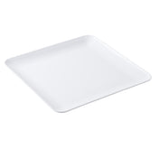 A plain, square serving platter from the Sierra Collection, this white ceramic plate features slightly raised, rounded edges and a smooth, glossy surface, offering a minimalist design against a white background.