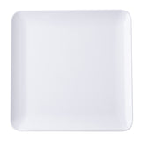 A plain, white, square serving platter with slightly rounded corners, photographed from above against a white background. The plate has a smooth surface and a minimalist design, ideal for the Sierra Collection Serving Platter lineup.