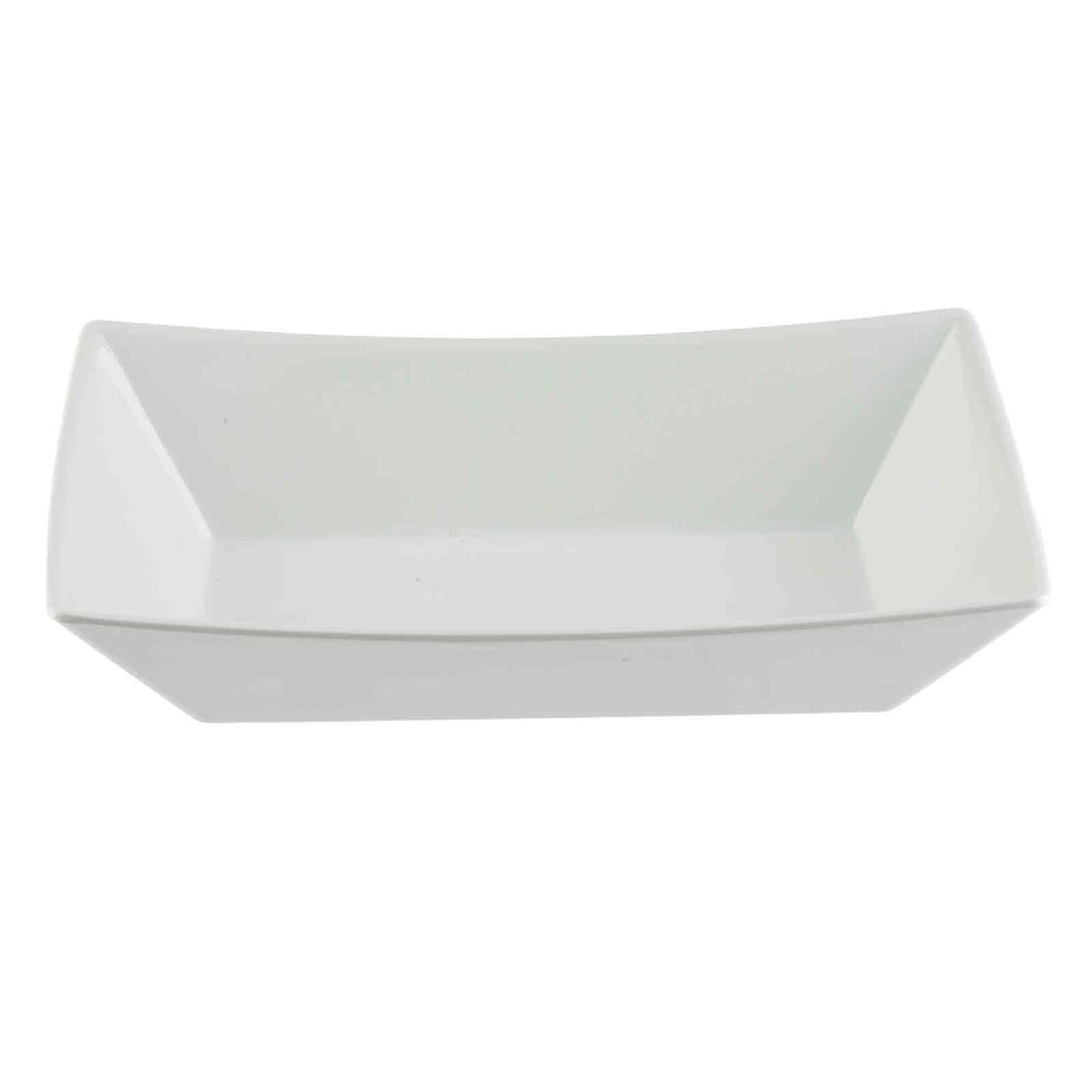 A plain, white, rectangular melamine bowl with slightly flared sides and a smooth surface, photographed on a white background from a slightly elevated angle. The bowl is empty and minimalist in design, ideal as a fry tray in the Better Burger Collection.