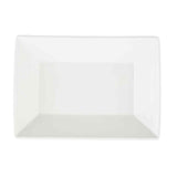 A plain, empty rectangular white ceramic dish, ideal as a fry tray, is shown from above against a white background. The dish has smooth surfaces and sharp corners, with no patterns or decorations.