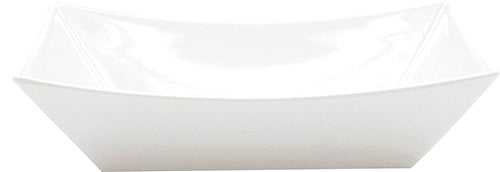 A plain, empty, white rectangular bowl with slightly flared, angled sides and a glossy melamine surface, photographed against a white background. The bowl has a modern, minimalist design and resembles a fry tray from the Better Burger Collection.