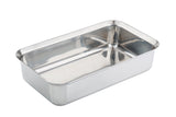 A rectangular, deep Tri-Ply Serving Pan with rounded corners and high sides, placed on a white background. The shiny stainless steel pan features smooth, reflective surfaces and is compatible with induction cooktops.