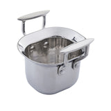 A shiny Tri-Ply Serving Pan made of stainless steel with rounded corners, two large flat handles, and a polished reflective surface. This induction-ready pot is empty and rests on a white background.