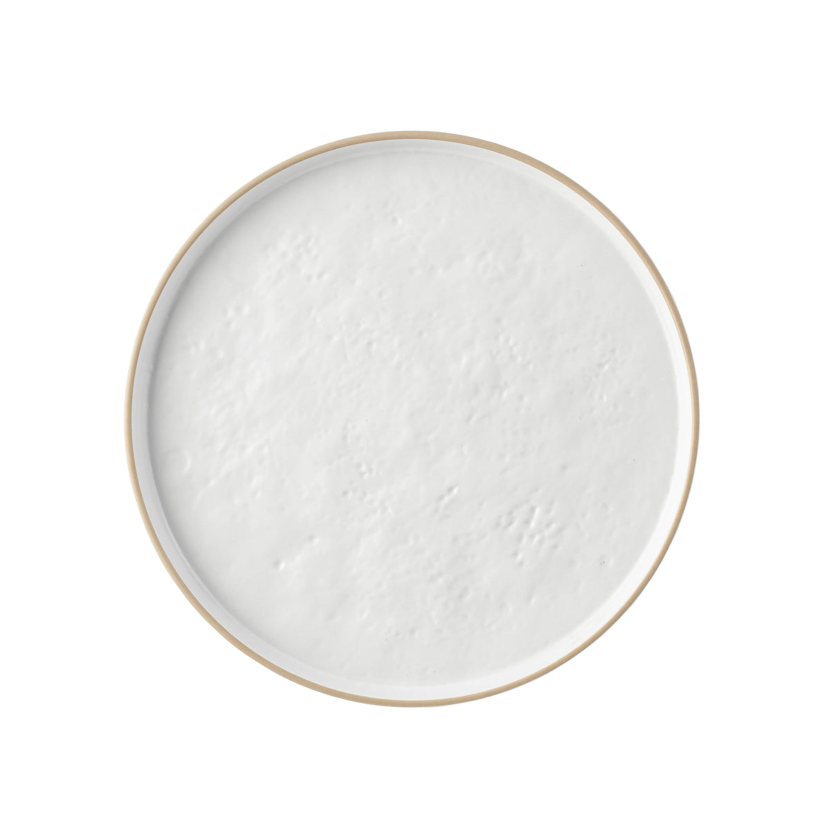 A round, shallow melamine bowl filled with a thick, white, creamy substance, resembling yogurt or sour cream, viewed from above against a plain white background. The smooth surface shows subtle bubbles and texture; the bowl is dishwasher safe.