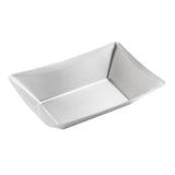 A rectangular, shallow Better Burger Fry Tray with smooth, slightly angled sides and rounded corners. Made of stainless steel, it’s matte, reflective, dishwasher safe, and empty, placed on a plain white background.