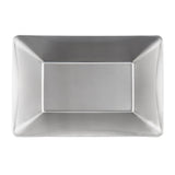 A rectangular, shallow stainless steel tray with slightly sloped sides and a smooth, matte finish. This modern, minimalist fry tray from the Better Burger Collection is photographed from above on a white background.