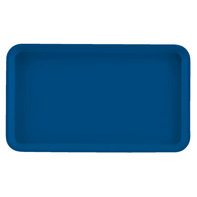 A rectangular, deep blue Camtray with rounded corners and slightly raised edges, viewed from above on a white background. This high-impact fiberglass tray is empty and designed to be dishwasher safe.