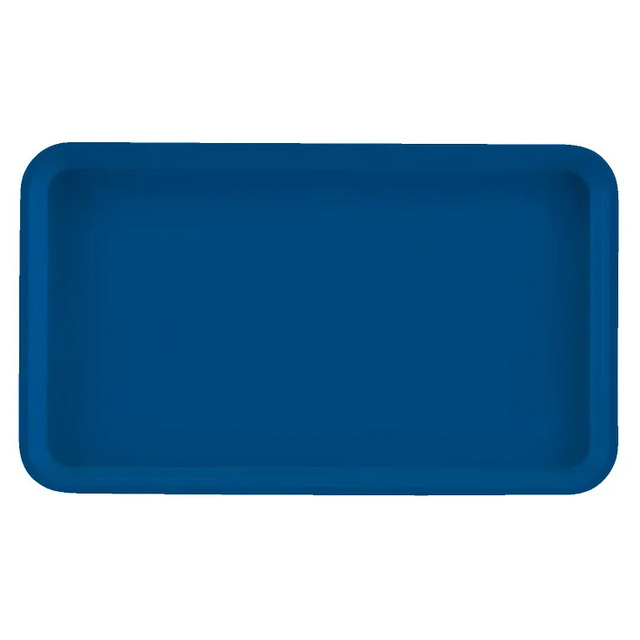 A rectangular, deep blue Camtray with rounded corners and raised edges. Made from high-impact fiberglass, this dishwasher safe tray features a smooth, matte finish and rests empty against a plain white background.