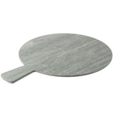 A round, gray wooden serving paddle with a short handle extends from one side. The surface has a visible wood grain texture and is photographed on a white background, ideal for the Smokehouse Melamine Collection.