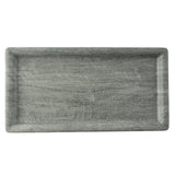 A rectangular melamine tray, the TableCraft Products Smokehouse Melamine Serving Tray features a gray, wood-like textured surface with slightly raised edges, viewed from above on a white background.