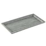 A rectangular melamine tray with slightly raised edges, featuring a textured surface that mimics gray wood grain. The minimalist, modern design of this TableCraft Products Smokehouse Melamine Serving Tray suits any contemporary setting.