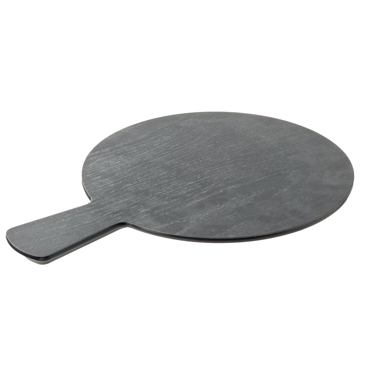 A round, dark gray TableCraft Serving Paddle with a flat surface and short, rectangular handle is shown on a white background. The smooth texture makes this paddle ideal for serving or cutting food in style.