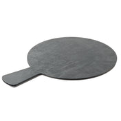 A round, dark gray TableCraft Serving Paddle with a flat surface and short, rectangular handle is shown on a white background. The smooth texture makes this paddle ideal for serving or cutting food in style.