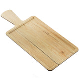 A rectangular Timber Melamine Serving Paddle with a handle, featuring light wood grain and subtle dark streaks. Raised edges line three sides, with fine groove lines at the ends, set against a white background.