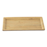 A rectangular, flat wooden serving tray with rounded edges and visible natural wood grain patterns. Light brown with darker streaks, it offers a rustic, minimalist look. The smooth surface and slightly curved corners make it ideal for stylish serving.