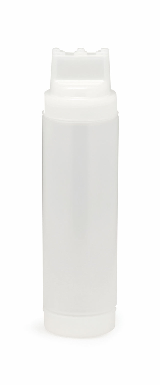 A plain, translucent white plastic coin tube with a flat, snap-on lid stands upright against a white background. Similar in design to a WideMouth Squeeze Bottle, it's unmarked and commonly used for storing rolls of coins or small items.