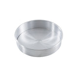 A round, shallow cheesecake pan with straight sides and a flat base. The smooth, shiny metallic surface of this TableCraft pan is empty and positioned against a plain white background.