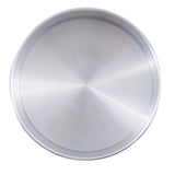 A round aluminum pan with straight sides and a flat base, perfect as a cheesecake pan. Its smooth, reflective surface features embossed text reading FECAN PRODUCTS, MADE IN CHINA. The background is plain white.