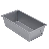 A rectangular non-stick bread pan with straight sides and slightly angled corners, shown empty against a white background. Crafted from aluminized steel, this loaf bread pan features a smooth surface and a simple, functional design for baking breads or cakes.