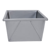 A square, silver non-stick bread pan with straight sides and slightly rounded edges, viewed from a slight angle. The pan has a flat rim and smooth, untextured surface, appearing clean and empty.
