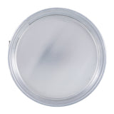 A round, clear plastic lid viewed from above, resembling a springform pan top. It features a slight frosted center, smooth transparent rim, and a small tab—like a durable latch—for easy opening. The background is white and uncluttered.