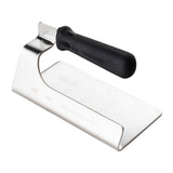 A rectangular metal grill scraper with a wide, flat blade and an upright black plastic handle, designed for scraping or pressing food on a grill. The NSF-certified PerfectGrip Steak Weight branding is faintly engraved on the blade.