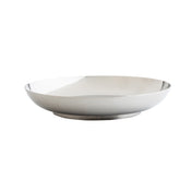 A shiny, round TableCraft 12510 stainless steel bowl with smooth, slightly curved sides and a flat base, photographed against a plain white background. Perfect as a seafood tower replacement bowl, it features a minimalist design and highly reflective surface.