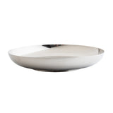 A wide, shallow, round stainless steel bowl with a polished, reflective silver surface. The bowl has smooth, slightly curved sides and a flat base, ideal as a TableCraft 12511 seafood tower replacement bowl against a plain white background.