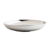 A wide, shallow, round stainless steel bowl with a polished, reflective silver surface. The bowl has smooth, slightly curved sides and a flat base, ideal as a TableCraft 12511 seafood tower replacement bowl against a plain white background.