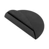 A black powder coated, semi-circular object with a flat base and curved top, the TableCraft Products Half Moon Card Holder resembles a minimalist modern napkin or letter holder, isolated on a white background.