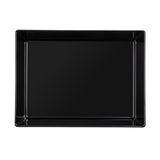 A rectangular, glossy black TableCraft tray is shown on a white background. The tray has raised edges and a smooth, reflective surface, appearing empty and clean, viewed from directly above.