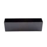 A rectangular, black, plastic container by TableCraft with smooth surfaces and straight edges is shown against a white background. This versatile melamine bowl is empty and viewed from the front.