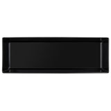 A rectangular, black, glossy serving tray with slightly raised edges and a smooth surface, shown from a top-down perspective on a white background. This minimalist TableCraft piece is perfect for showcasing an empty melamine bowl or other modern serveware.