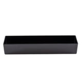 A rectangular, black, open-top TableCraft melamine bowl is shown against a white background. The 5 qt bowl features straight, vertical sides and a smooth finish, with no visible handles or markings.