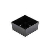 A small, empty, black Simple Solutions Bowl with slightly rounded corners is shown on a white background. Crafted from durable melamine, this TableCraft dish features smooth surfaces and a modern, minimalist design.
