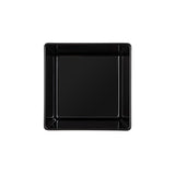 A square, glossy black TableCraft plate with slightly raised edges is centered on a white background. Its clean, sharp corners and smooth surface give it a modern, minimalist appearance.