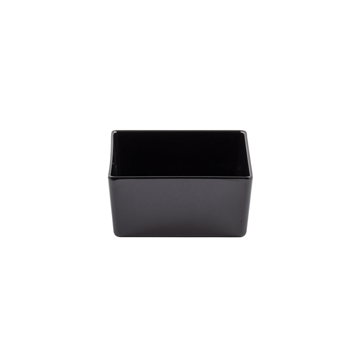 A small, rectangular, glossy black TableCraft container with straight sides and a flat base. The Simple Solutions Bowl is empty and centered against a plain white background.