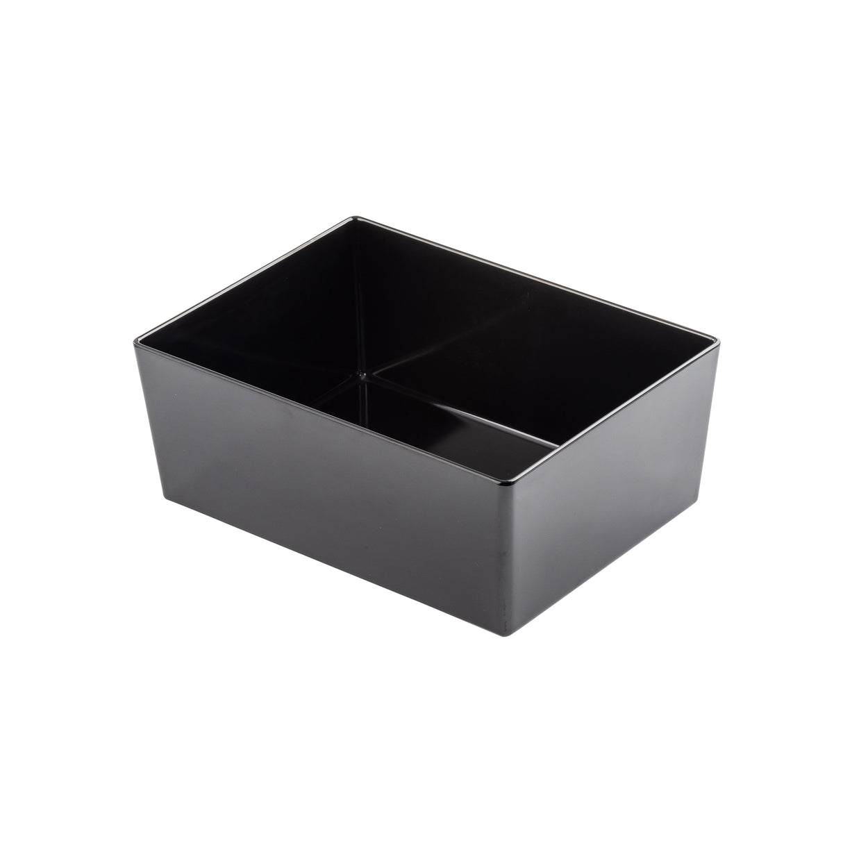 A plain, black, rectangular TableCraft melamine bowl with smooth sides and an open top, shown on a white background. The Simple Solutions Bowl appears empty and has slightly rounded corners.