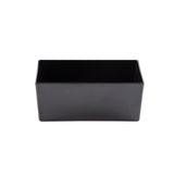 A rectangular, glossy black TableCraft melamine bowl with straight sides and an open top is shown against a plain white background. This Simple Solutions Bowl is empty and positioned with its longer edges facing the camera.